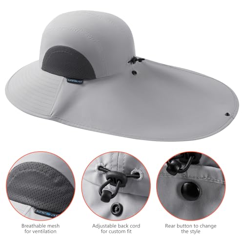UPF 50+ Foldable Sun Hats Wide Brim with Large Neck Flap for Men Women UV Protection Gardening Fishing Beach Hat - color: Pack of 2, Beige & Light Grey