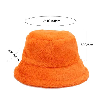 Umeepar Winter Faux Fur Fuzzy Bucket Hat Fluffy Warm Hat for Women Men - color: Plain Orange