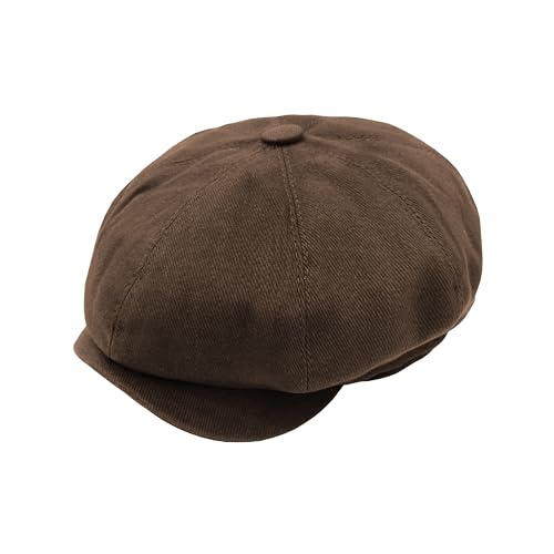 Newsboy Hats for Men Flat Cap Cotton Caps for Men Classic 8 Panel Ivy Hat Driver Cap for Women (Cotton, Denim) - color: Coffee