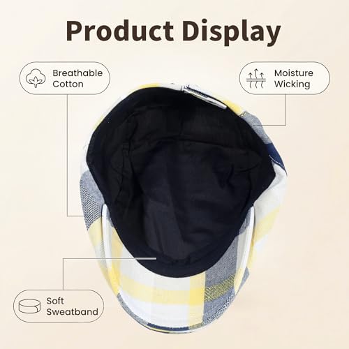 3Pcs Men's Newsboy Caps Cotton Cooling Hat Adjustable Flat Cap for Men - color: 2#-blue+orange+yellow