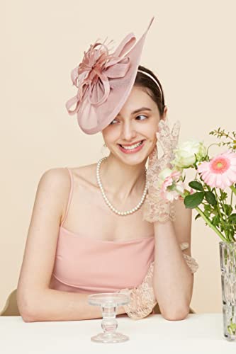 Gionforsy Fascinator Hats for Women Flower Tea Party Hats Pillbox Hat - color: Pink