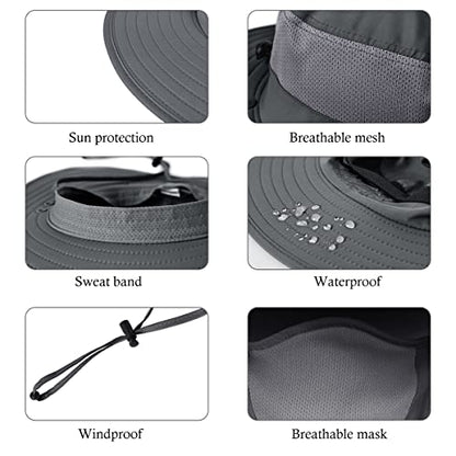 3 Pack Mens Outdoor Wide Brim Fishing Hat,UPF 50+ Sun Protection Cap with Face Neck Flap for Hiking & Garden - color: 3 Pack-dark Grey＆light Grey＆khaki