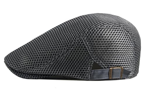 DIYDECAL Mens Breathable Mesh Summer Hat Adjustable Newsboy Beret Ivy Cap Cabbie Flat Cap - color: Dark Grey