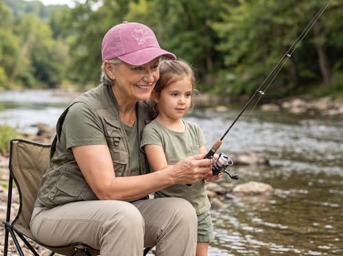 Reel Cool Fishing Hat for Mom Dad Grandma Grandpa Uncle Auntie - color: Grandma (Washed Pink)