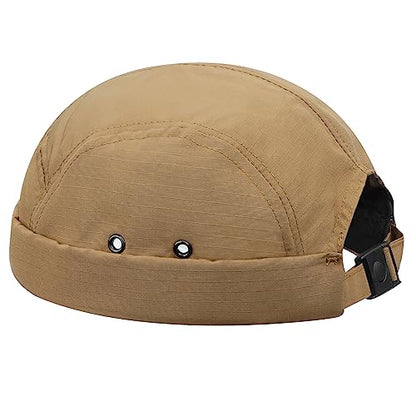 Clakllie Quick Dry Brimless Docker Cap for Men Summer Beanie Sailor Skullcap Lightweight Waterproof Adjustable No Brim Hat - color: S-dbh01-khaki