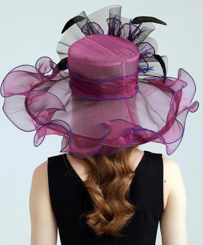 Women's Organza Church Kentucky Hat Fascinato Wedding Cocktail Tea Party Derby Hats Sun Hat - color: 01-purple Red