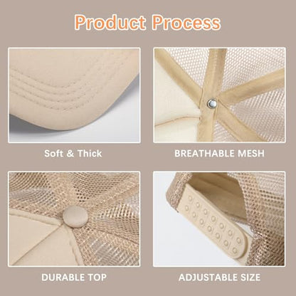 OKBA 5 Pack Sublimation Blank Baseball Cap Adjustable Hat Polyester Mesh Trucker Hats for Men and Women - color: 5pcs*khaki Hat
