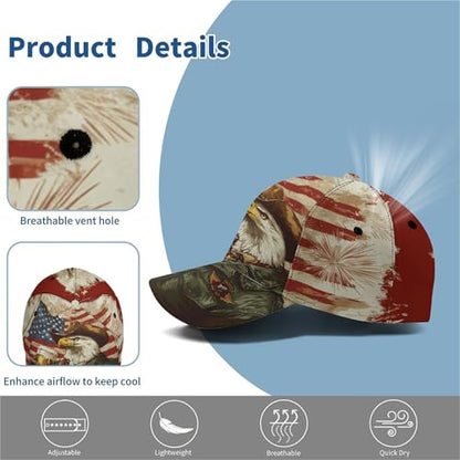 Lightweight Sweat Wicking All Over Print Baseball Cap Bold Graphic Sports Cap for Running, Gym - color: Eagle Flag