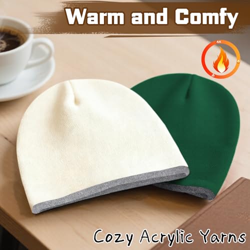 ZOORON Reversible Skull Caps for Men Women Reversible Beanie with -Double Side Warm Winter Fisherman Beanie - color: A-2pack-lightgrey/White+grey/Darkgreen