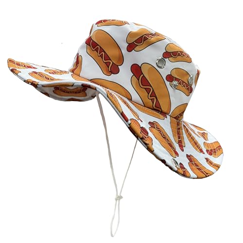 Funny Sun Hat for Men Women Wide Brim Bucket Hat Hiking Boonie Hat Summer Beach Fishing Caps - color: Hot Dogs