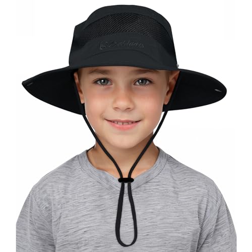 Century Star Outdoor Kids Sun Hat UPF 50+ Quick Dry Adjustable Bucket Hat Windproof Waterproof Beach Fishing Safari Hat - color: Black