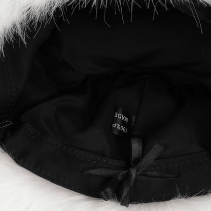 Women's Oversized Faux Fur Bucket Hat, Fluffy Plush Fuzzy Winter Warm Hat - color: White