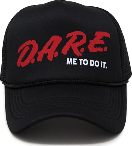 Funky Junque Premium Mesh Snapback Trucker Hat - Stylish Comfort for All - Patriotic, Humor & More - color: D.a.r.e - Black