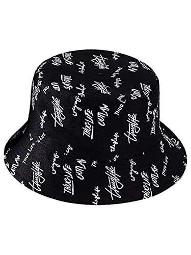 Packable Reversible Printed Bucket Hat Unisex for Men Women Beach Fisherman Cap - color: Black
