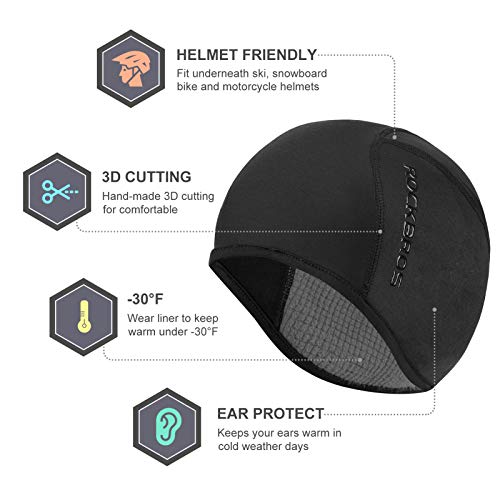 ROCKBROS Thermal Skull Cap Winter Hats for Men Women Ear Warmers - color: Black1