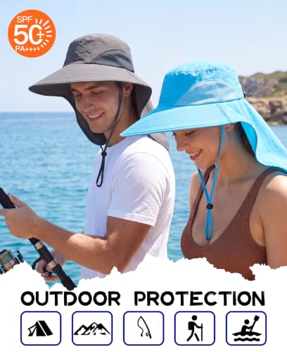 Home Prefer Outdoor UPF50+ Sun Hat Wide Brim Mesh Fishing Hat with Neck Flap - color: Dark Gray