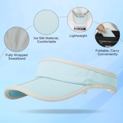Sun Visor Caps Foldable Brim Adjustable Visor Hats for Women Men - color: Lightblue