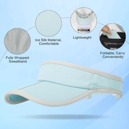 Sun Visor Caps Foldable Brim Adjustable Visor Hats for Women Men - color: Lightblue