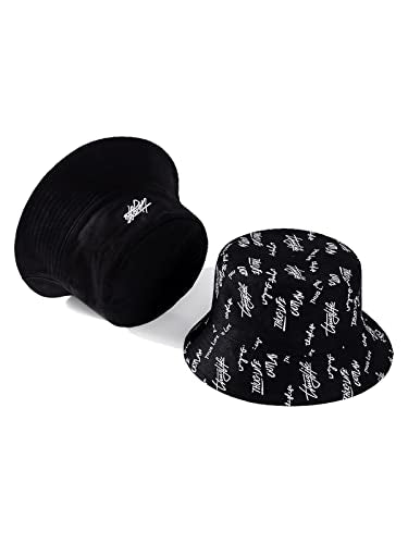 Packable Reversible Printed Bucket Hat Unisex for Men Women Beach Fisherman Cap - color: Black