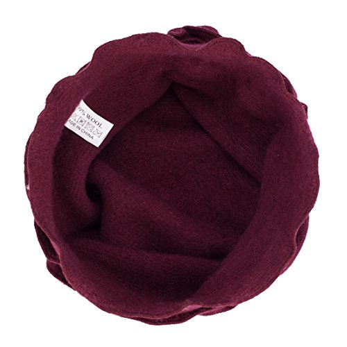Womens Gatsby 1920s Winter Wool Cap Beret Beanie Crochet Bucket Flower Hat A285 - color: Wine