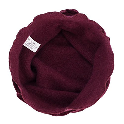 Womens Gatsby 1920s Winter Wool Cap Beret Beanie Crochet Bucket Flower Hat A285 - color: Wine