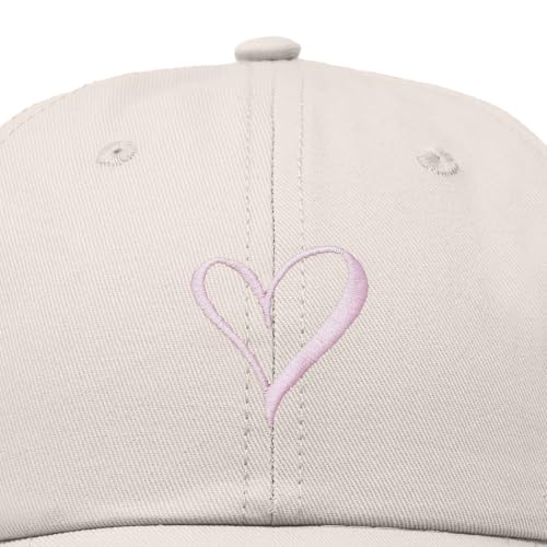 Hand Drawn Heart Hat Womens Embroidered Baseball Cap - color: Beige
