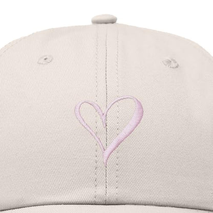 Hand Drawn Heart Hat Womens Embroidered Baseball Cap - color: Beige