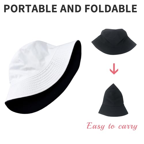 NPQQUAN Reversible Bucket Hats for Men Woman Packable Foldable Sun Hats for Women - color: Black/White(reversible)