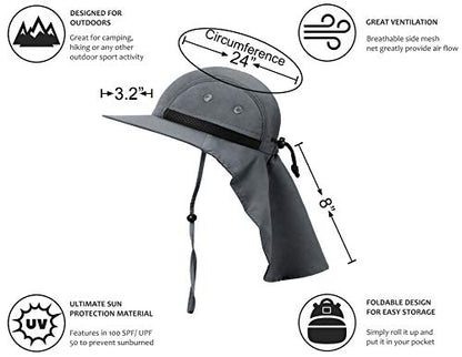 Tirrinia Neck Flap Fishing Safari Cap for Men - color: Grey