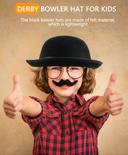 4 Pack Kids Bowler Hats Black Derby Hat Bowler Top Hat Costume Accessories for Child Boys Girls Halloween Party Dress up