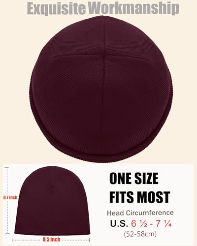 100% Cotton Beanie Hat Cuffless Beanies Warm Knit Winter Skull Cap - color: 1pcs-wine Red