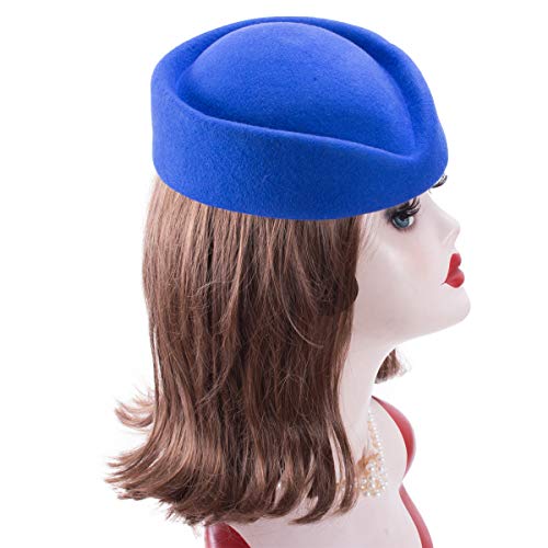 Lawliet Wool Stewardess Air Hostesses Pillbox Hat Millinery Teardrop Fascinator Base A040 - color: Blue