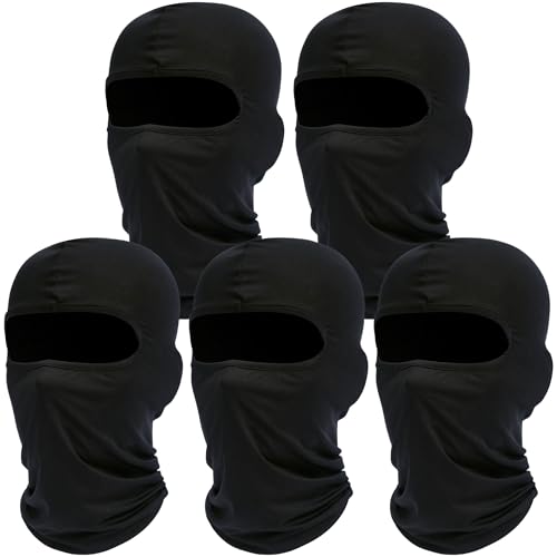 ROXUN Balaclava Ski Mask, 5 Pack Neck Gaiter Motorcycle Summer Cooling - color: A5-5 Black
