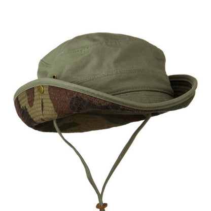 e4Hats.com Big Size Camouflaged Brim Cotton Washed Bucket Hat - color: Olive, size: X-Large-XX-Large