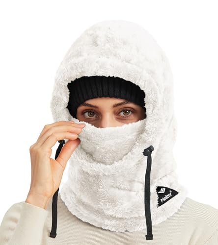 Ski Mask Balaclava Wind-Resistant Winter Face Mask for Women/Men Adjustable Warm Hood Cover Hat Cap Scarf - color: White