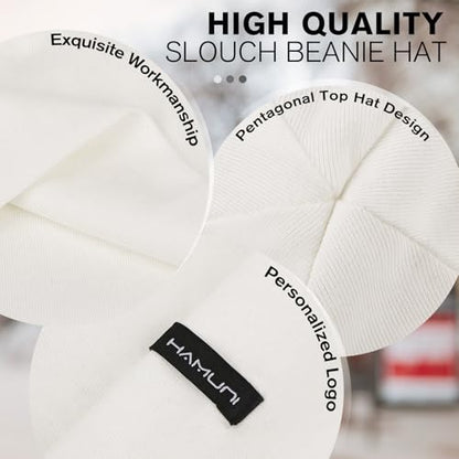 HAMUNI Slouchy Beanie for Women Men Soft Cotton Chemo Hats Double-Layer Warm Beanie Cap for Daily Wear & Transitional Seasons - color: Black+white
