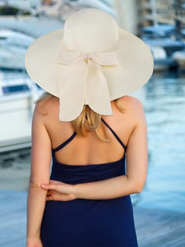Sun Beach Straw Hats for Women, Summer Wide Brim Hat - color: White, size: X-Large