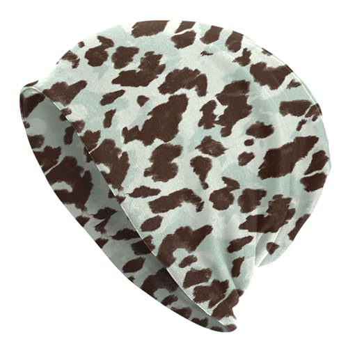 Slouchy Beanie Hat Skull Cap Chemo Headwear Baggy Hats for Men Women Running Cycling - color: Cow Print