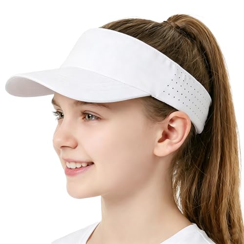 Kids Sun Visor Hats for Girls Boys Reflective Sports Hats Summer Beach Running Tennis Golf Caps Age 8-14 - color: No Reflective Strip-white