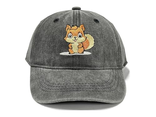 Adjustable Embroidery Animal Baseball Hat for Kid Toddler Child - color: Squirrel (Washed Black)