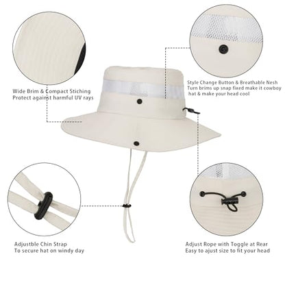 Kids Sun Hat with UV Protection Beach Bucket hat Safari Boonie Cap - color: Beige # Ab
