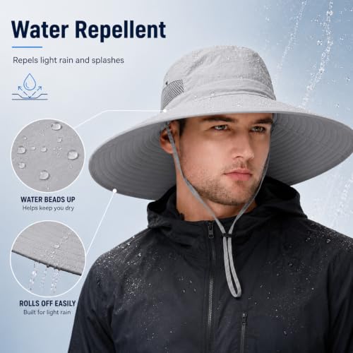 Wide Brim Sun Hat for Men Women UV Protection Bucket Fishing Hats - color: Light Gray Solid