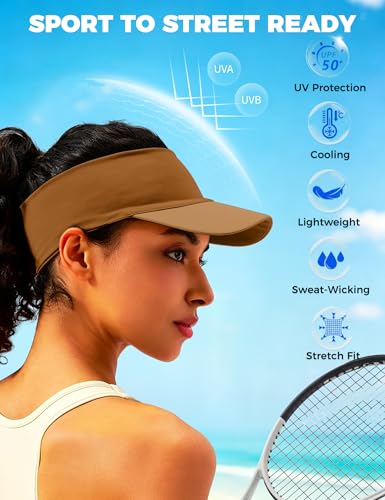 ROYBENS Cooling Visor Hat Women Men, Elastic Headband Sun Visor Golf Cap - color: Brown