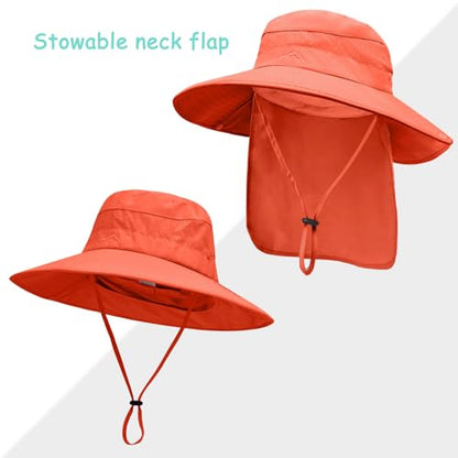 Sun Hats for Men Women, UPF 50+ Protection Fishing Hat with Neck Flap - color: Orange