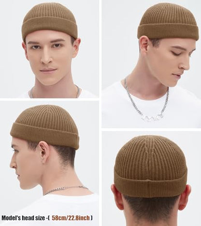 Wool Fisherman Beanie for Men Wome, Thin Knit Winter Hats Skull Cap - color: Khaki