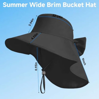 Womens Ponytail Hole Sun Hat with Neck Flap Outdoor UPF 50+ - color: Black