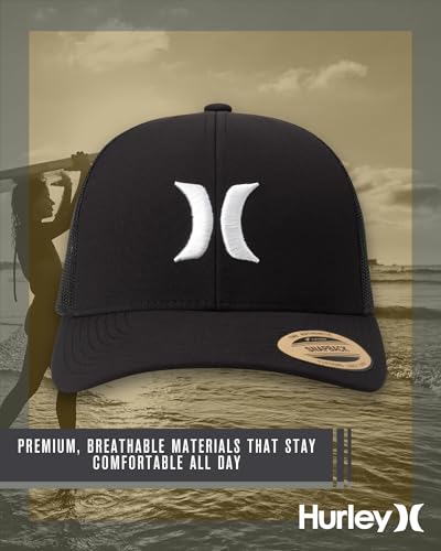 Hurley Mens Cap Del Mar Mesh Panel Trucker Hat with Snap Back - color: Black/White