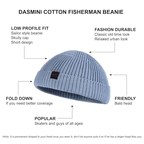 Fisherman Beanie Hats for Men Women,Knit Trawler Skull Cap,Watch Cap,Spring Fall Winter Warm Short Hats - color: (Cotton)-clear Sky-m