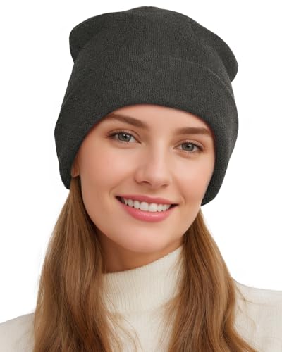 Womens Satin Lined Beanie Wool Silk Lining Slouchy Warm Skull Cap - color: 1pcs Dark Gray