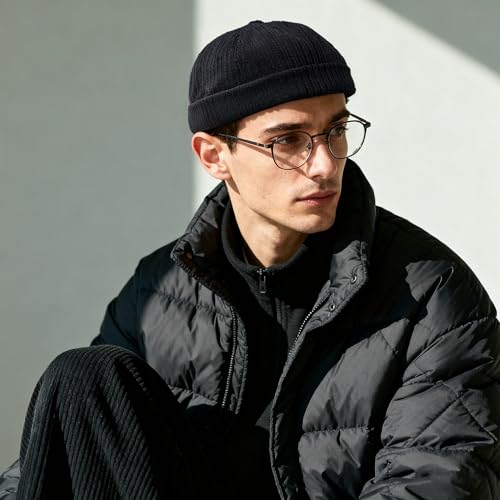 CLAPE Brimless Beanie Hat Corduroy Watch Cap Rolled Cuff Docker Cap Leon Skull Harbour Hat Unisex - color: Gd168-black